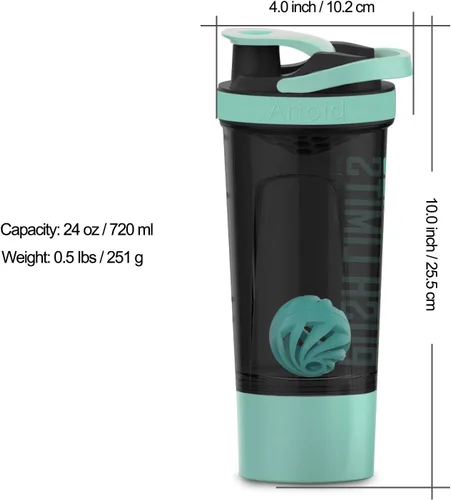 Miniatura 4 de Artoid Mode Botella Batidora de Proteínas de 24 Onzas, Tecnología de Mezcla Dual, Sin BPA, Verde Aqua/Negro