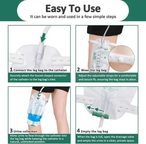 Miniatura 8 de Paquete de 5 bolsas para piernas de 16.9 fl oz con tubo de 18 pulgadas, portátil y portátil para actividades al aire libre, viajes y sobre