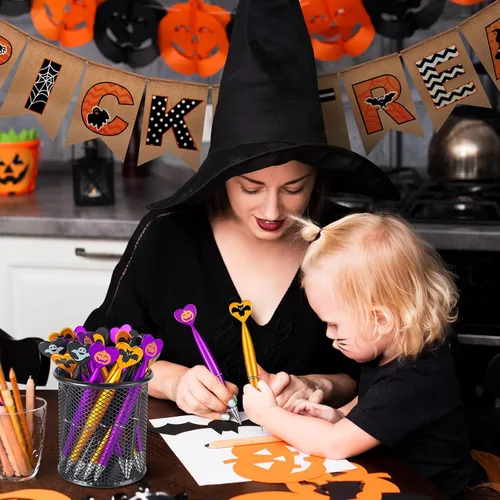 Miniatura 6 de 48 bolígrafos de Halloween, calabaza, fantasma, murciélago. Bolígrafo retráctil de tinta negra de 0.039 in para Halloween, suministros de fiesta