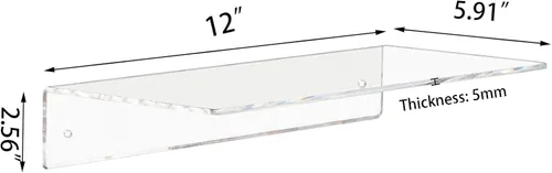 Miniatura 3 de Weiai Estantes acrílicos transparentes de 12 pulgadas, estante flotante montado en la pared para almacenamiento en la pared, juego de 2