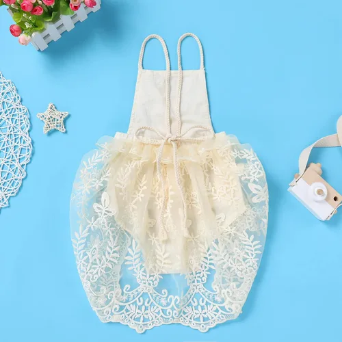 Miniatura 3 de Traje de primer cumpleaños para niña con volantes manga corta encaje floral vestido de tul diadema de corona sesión de fotos