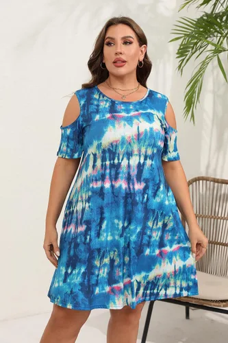 Miniatura 13 de Hbeyyto - Vestido informal de manga corta con hombros descubiertos para mujer, holgado y con bolsillos, talla grande