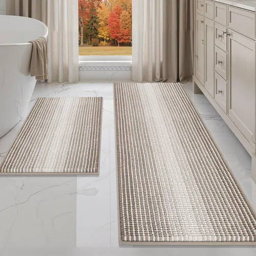 Miniatura 82 de BSICPRO Juegos de Alfombras y Tapetes para Baño, Juego de Alfombra de Baño de Felpilla Gruesa Absorbente de 2 Piezas Antideslizante, Tapetes Suaves