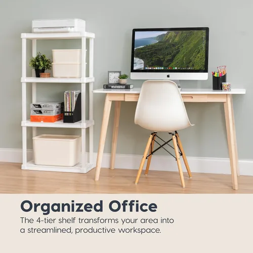 Miniatura 7 de IRIS USA Estantes de almacenamiento de plástico de servicio ligero de 4 estantes, capacidad de 200 libras, 48" H x 24" A x 12" P, unidad de Blanco