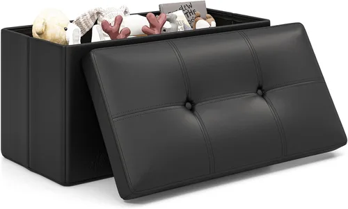 Miniatura 10 de Giantex Banco otomano de almacenamiento, reposapiés otomano plegable de cuero de 30 pulgadas, mesa auxiliar, taburete para pies, asiento acolchado