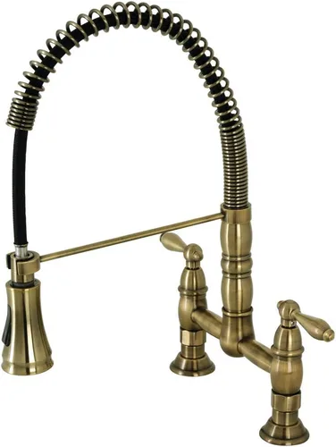 Kingston Brass GS1273AL Heritage - Grifo de cocina con rociador extraíble, latón antiguo, 14.13 x 10 x 18.75 pulgadas