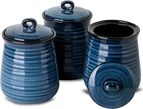 Miniatura 14 de Ceramic Food Storage Jars,25 Oz Porcelain Kitchen Canisters with Airtight Lids Set of 3,Flour Containers for Countertop,Farmhouse Decor Serving