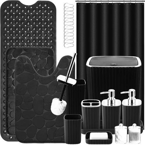 Miniatura 69 de XLHOMO Bathroom Set- 25PC Beige Bathroom Set, Bathroom Set with Shower Curtain and Rugs, Beige Shower Curtain Set, Toilet Brush, Bathroom Trash Can