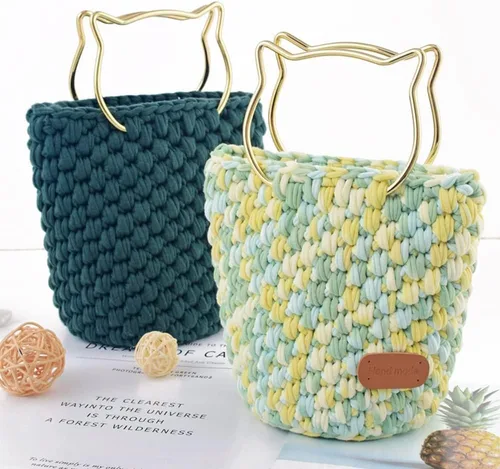 Miniatura 7 de Hilo de camiseta de 160 yardas de tela de ganchillo de tela de ganchillo colorido para ganchillo para principiantes DIY bolsa de manualidades a mano
