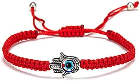 Miniatura 6 de 5-6 pulseras de cábala con cuerda contra el mal de ojo, tejido a mano, ajustable de cuerda roja, hilo trenzado, pulsera de Fátima de mano, dije