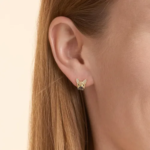 Miniatura 2 de SCAMPER & CO Aretes tipo botón con circonita cúbica con diseño de cachorro de raza de perro para mujer, aretes de plata de ley con piedras preciosas