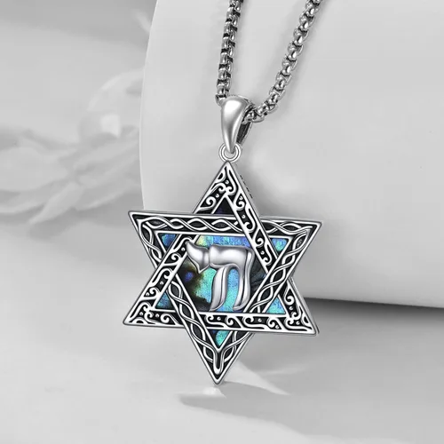Miniatura 4 de CRMAD Collar de plata de ley con cruz de David, símbolo de paz, urnas, árbol de la vida, concha de abulón, joyería judía para mujeres y hombres