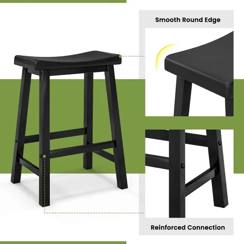 Miniatura 7 de COSTWAY Juego de 2 taburetes de silla de montar de 24 pulgadas de altura de mostrador con patas de madera maciza y reposapiés, taburetes modernos