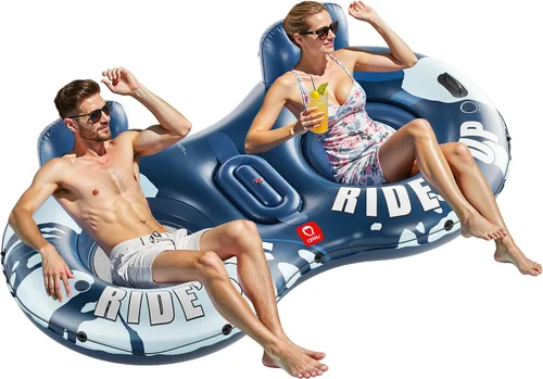 Miniatura 9 de QPAU Tubo inflable doble para río, 2 personas con capacidad de 660 libras, resistente a pinchazos de 93 pulgadas, flotador de río resistente, balsa
