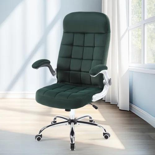 Miniatura 14 de Silla de oficina en casa de tela, cómoda, silla de escritorio ejecutiva de terciopelo con respaldo alto con brazos abatibles, sillas de oficina Azul