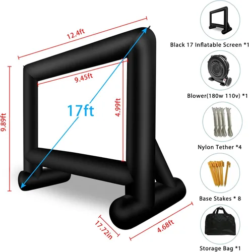 Miniatura 5 de Inlftable - Pantalla de cine inflable de 17 pies para exteriores, pantalla de película inflable con bolsa de almacenamiento de soplador de aire