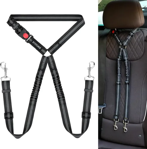 Miniatura 31 de BWOGUE Arnés de cinturón de seguridad para mascotas, cinturón de seguridad ajustable para reposacabezas de coche, arnés de cinturón de seguridad
