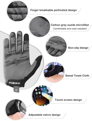 Miniatura 5 de INBIKE Guantes de ciclismo para hombres y mujeres, guantes de bicicleta transpirables con dedos completos, antideslizantes, pantalla táctil
