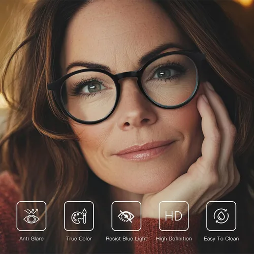 Miniatura 3 de BLUEMOKY Gafas de lectura para hombres y mujeres: Gafas clásicas redondas con filtro de luz azul - Gafas de lectura para computadora C01 Negro