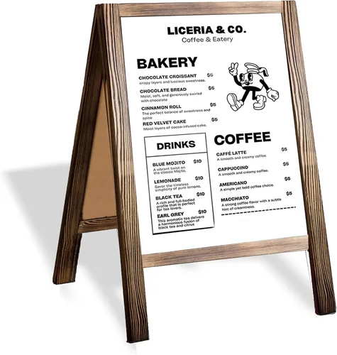 Miniatura 16 de Ilyapa Letrero de madera con marco en A con borrador y tiza, pizarra magnética de 21 x 30 pulgadas, pantalla de menú negra para restaurante