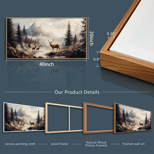 Miniatura 6 de KELIYUAN Lienzo decorativo de pared para sala de estar, decoración de pared grande para dormitorio, pintura de paisaje de alce, montaña, fotos