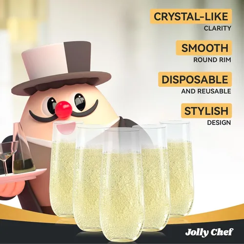 Miniatura 4 de JOLLY CHEF Paquete de 36 copas de champán de plástico sin tallo de 9 onzas, copas de champán de plástico transparentes sin tallo, cristalinas