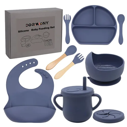 Juego de Alimentación para Bebés 100% Silicona, Platos para Bebés sin BPA con Tazón con Ventosa, Plato Dividido, Juego de Platos de Autoalimentación