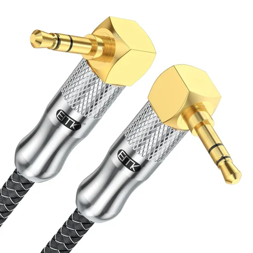 Miniatura 9 de EMK Cable auxiliar en ángulo recto, cable de audio estéreo de 90 grados de 0.138 in macho a macho - nailon trenzado, chapado en oro para automóvil