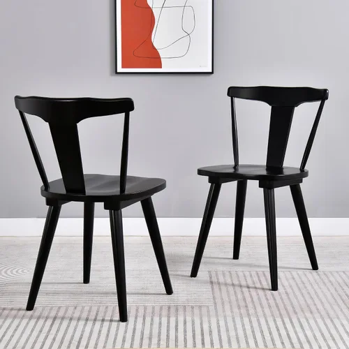 Miniatura 7 de DUHOME Juego de 2 sillas de comedor de madera negra, sillas de comedor Wishbone de mediados de siglo, sillas de cocina y comedor de madera de roble