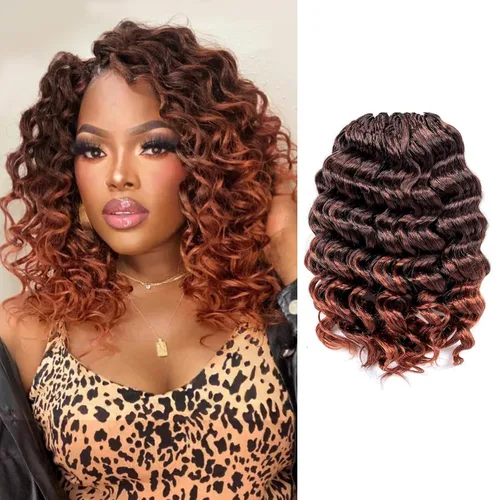 Miniatura 8 de Cabello de ganchillo con ondas oceánicas, 12 pulgadas, 8 paquetes de 3 tonos, cabello rizado de longitud media, rizado y ondulado profundo
