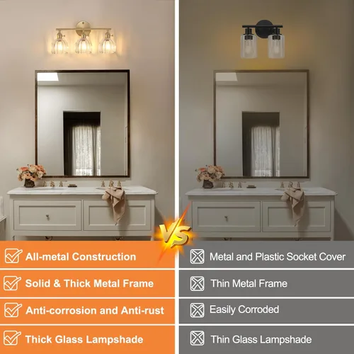 Miniatura 3 de Shenmoyl Accesorios de Iluminación para Baño, Lámpara de Pared de Latón de 3 Luces para Tocador Sobre Espejo con Pantalla de Cristal Tulipán Base