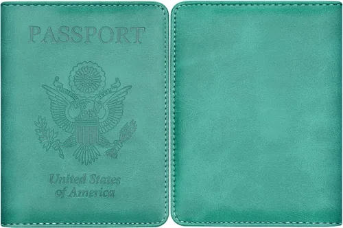Miniatura 2 de HOTCOOL Funda de cuero con bloqueo RFID para pasaporte, funda de viaje para pasaporte, E Upgrade - A - Verde manzana, Correa elástica - Actualización