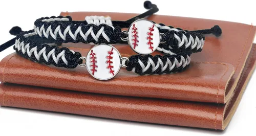 Miniatura 2 de Pulsera con dije de béisbol de 2 piezas de regalo para niños, niñas, adultos Joyería deportiva elegante Gran regalo de cumpleaños