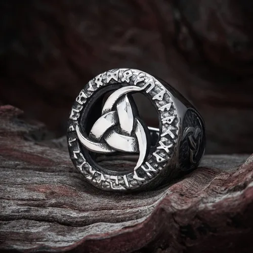 Miniatura 2 de BAVIPOWER Viking Odin Triple Cuerno Runa Círculo Norse Sabiduría Anillo de Acero Inoxidable Asatru Pagan Joyería Escandinava para hombres y mujeres