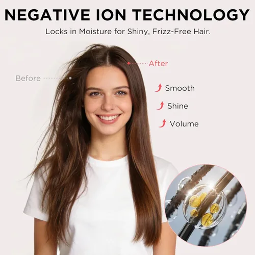 Miniatura 4 de Aima Beauty Cepillo secador de pelo, cepillo de aire caliente de cerámica iónica para alisado sin encrespamiento y soplado voluminoso, barril Rosa