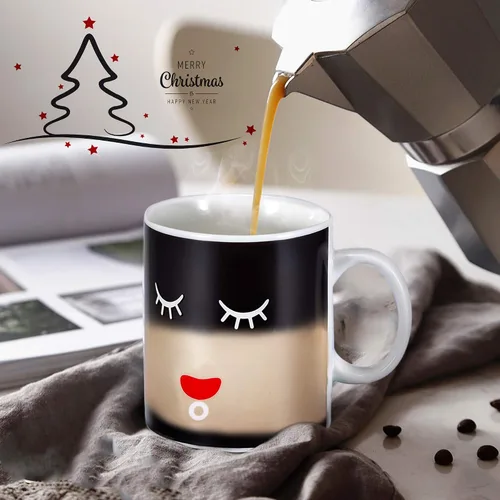 Miniatura 4 de IPOW Taza que cambia de color, paquete de 2 tazas mágicas que cambian de calor para café matutino, té, leche, tazas de café de cerámica, taza