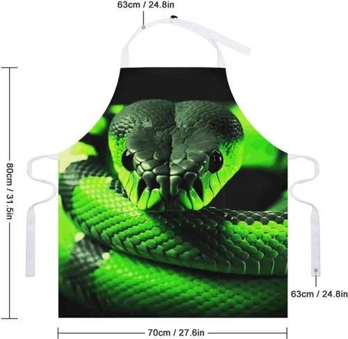Miniatura 2 de MUSM Apron for Adults - 27.6 X 31.5 Inch, Heavy-Duty Polyester Aprons with Two Large Pockets, Waterproof 3D Snake Kitchen Apron for Cooking