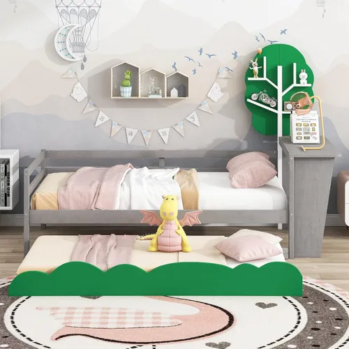 Miniatura 20 de Sofá cama de madera de diseño clásico, sofá cama, cama de plataforma, tamaño individual con salud y comodidad para dormitorio, estudio, sala