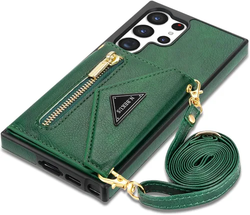 Miniatura 14 de Funda de cuero con tapa para Samsung Galaxy S23 5G, funda cruzada con soporte para tarjeta de crédito y correa con cordón de 6.1 pulgadas, para Negro