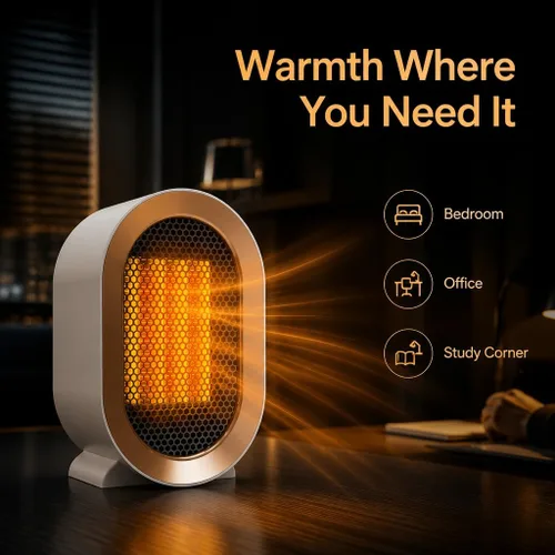 Miniatura 6 de Calentador eléctrico portátil para interiores, calentador de escritorio personal de 1200 W, calefacción silenciosa rápida de cerámica con termostato