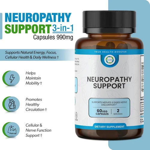 Miniatura 2 de Suplemento para la salud neuropatía neuropatía y nerviosa con vitamina D3, B6, B12, acetil-L-carnitina, ácido alfa lipoico y benfotiamina apoya