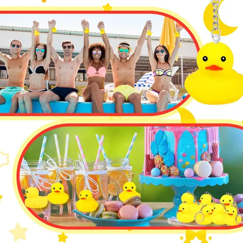 Miniatura 6 de Deekin 24 llaveros de pato de goma a granel de 1.4/2.17 pulgadas, pequeño llavero de pato de goma amarillo pequeño, mini dijes de patito, accesorios