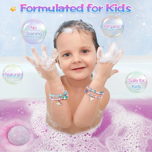 Miniatura 5 de Bombas de baño de unicornio para niños y niñas con sorpresa en el interior, 8 piezas de bombas de baño de burbujas naturales de princesa