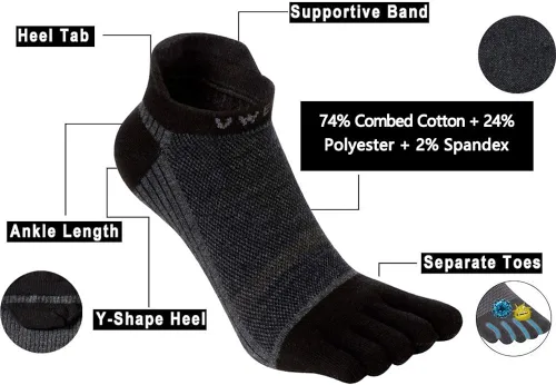 Miniatura 3 de VWELL Calcetines de algodón con dedos de cinco dedos, calcetines deportivos para correr, 4 pares, talla 7-11