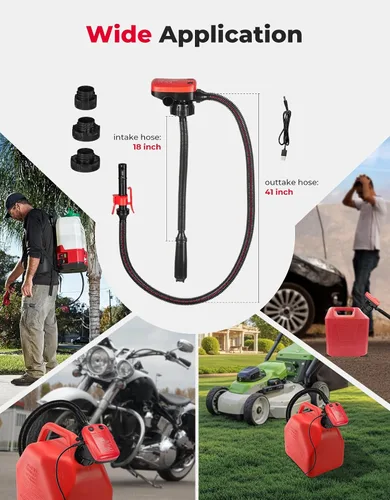 Miniatura 7 de KEMIMOTO Bomba de Transferencia de Combustible Recargable, Batería de Litio de 4000mAh con Sensor de Parada Automática, Flujo de 3.2 GPM, Bomba