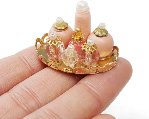 Odoria Bandeja de perfume en miniatura 1/12, accesorios de decoración para casa de muñecas, color rosa