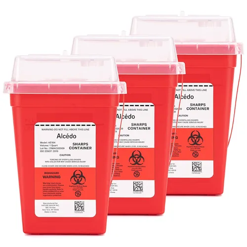 Alcedo Contenedor para objetos afilados para uso doméstico y profesional de 1 cuarto de galón Plus (paquete de 3), eliminación de agujas y jeringas