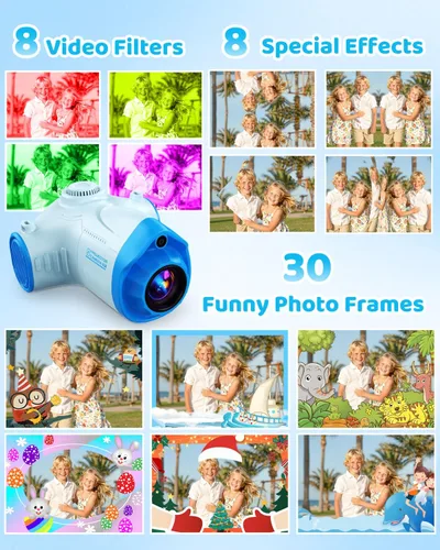 Miniatura 6 de Cámara para niños con proyector, videocámara de video digital 1080P, cámara fotográfica de 48 MP, cámara portátil para niños pequeños, regalo de Azul