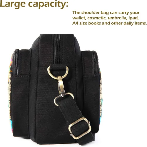 Miniatura 6 de Bolso bandolera de lona bordado con asa superior 3 capas