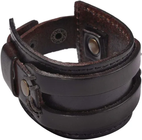 Miniatura 2 de zysta Punk Gótico Mens Pulsera Piel auténtica Cuff Bangle pulsera 7.5"-8.5" Negro café Marrón